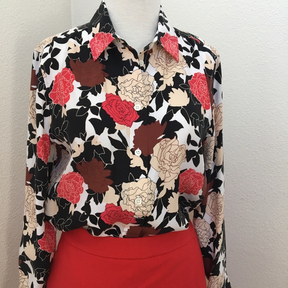 Equipment Silk Floral Button Down Collar Blouse